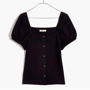 Madewell jacquard square neck puff sleeve top - black